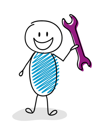 Happy stickman with wrench (work concept) icon. Vector.のイラスト素材