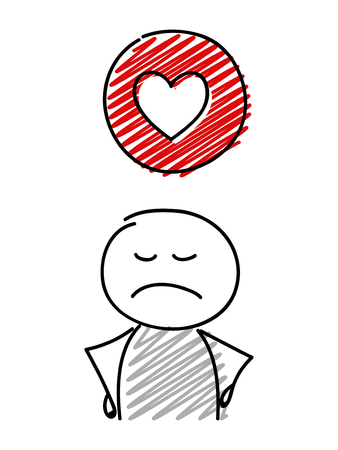Stickman with angry facial expression holiding heart (social media) icon. Vector.のイラスト素材