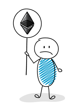 Hand drawn cryptocurrency icon - etherum with stickman. Vector.のイラスト素材