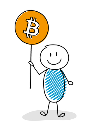 Stickman holding bitcoin icon. Vector.のイラスト素材