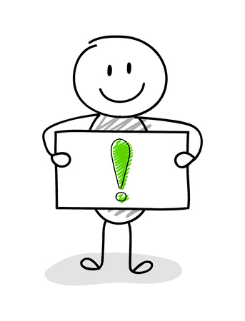 Funny stickman with exclamation mark icon. Vector.のイラスト素材