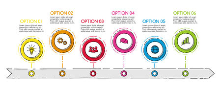 Colourful business infograph with hand drawn icons - company timeline. Vector.のイラスト素材