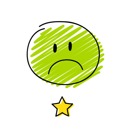 Review - one star rating. Happy green coloured stickman. Vector.のイラスト素材