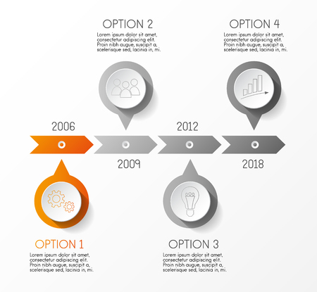 Gray company timeline with business icons. Vector.のイラスト素材