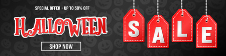 Halloween Sale - colourful banner with pumpkins. Vector.のイラスト素材