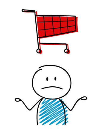 Shopping cart icon with confused stickman. Vector.のイラスト素材