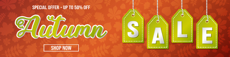 Autumn Sale - panoramic header with leaves pattern. Vector.のイラスト素材