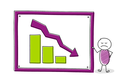 Funny cartoon character with whiteboard and business chart. Vector.のイラスト素材