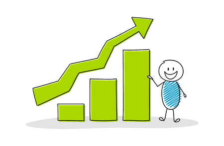 Hand drawn cartoon person with business chart. Vector.のイラスト素材