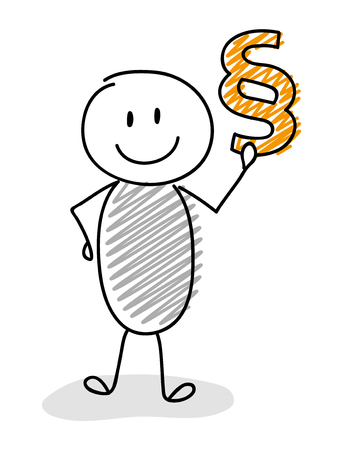 Cartoon stickman holding paragraph (section mark) icon. Vector.のイラスト素材