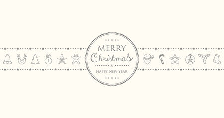 Concept of Christmas card with hand drawn ornaments and wishes. Vector.のイラスト素材