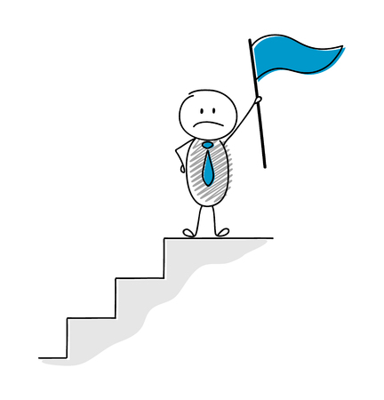 Team leader concept with hand drawn stickman holding flag. Vector.のイラスト素材