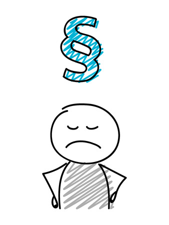 Stickman with sad facial expression holiding paragraph (section mark) icon. Vector.のイラスト素材