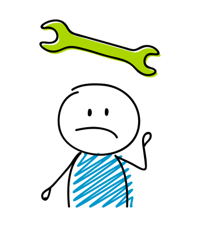 Wrench icon (work an success concept) with sad stickman. Vector.のイラスト素材
