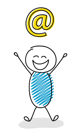 Happy stickman with email address icon. Vector.のイラスト素材