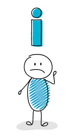 Sad stickman with information sign icon. Vector.のイラスト素材
