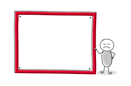 Angry stickman showing whiteboard with copyspace. Vector.のイラスト素材