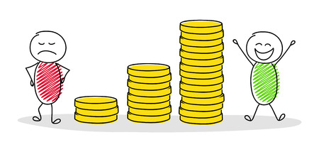 Happy and sad stickmen with business money chart. Vector.のイラスト素材