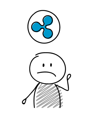 Sad stickman showing crypto currency - ripple icon. Vector.のイラスト素材