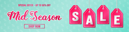 Mid Season Sale - shiny banner with percents. Vector.のイラスト素材