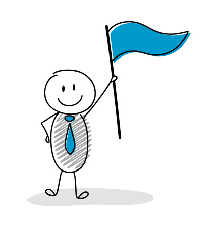 Team leader concept with hand drawn stickman holding flag. Vector.のイラスト素材