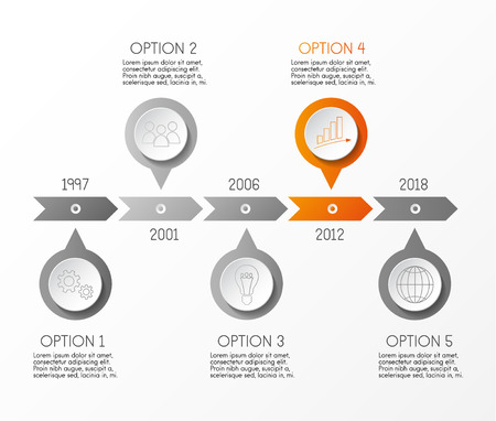 Gray company timeline with business icons. Vector.のイラスト素材