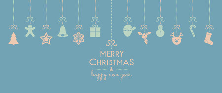 Merry Christmas and Happy New Year - card with decorations and wishes. Vector.のイラスト素材