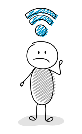 Cartoon stickman holding internet (wifi) icon. Vector.のイラスト素材