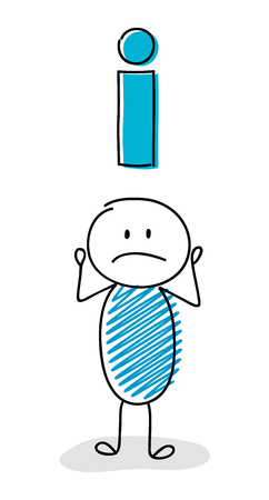 Confused stickman with information sign icon. Vector.のイラスト素材