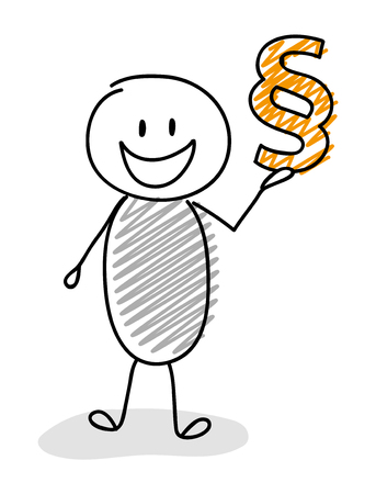 Cartoon stickman holding paragraph (section mark) icon. Vector.のイラスト素材