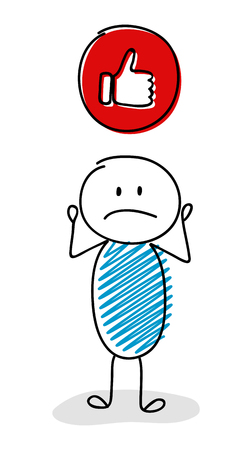 Confused stickman with thumb - like (social media) icon. Vector.のイラスト素材