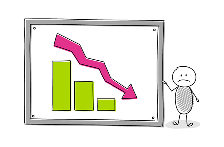 Cartoon businessman showing column graph on whiteboard. Vector.のイラスト素材