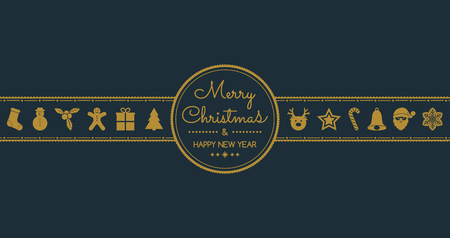Christmas and New Year greeting card with ornaments. Vector.のイラスト素材
