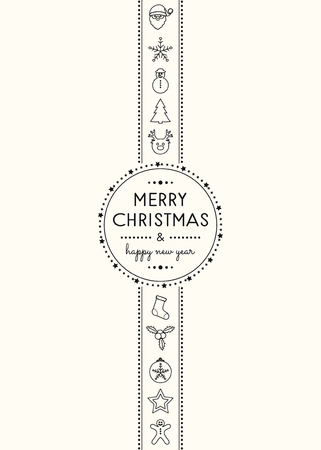 Merry Christmas and Happy New Year - card with greeting and hand drawn decorations. Vector.のイラスト素材