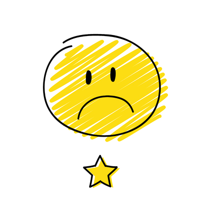Review - one star rating. Happy yellow coloured stickman. Vector.のイラスト素材