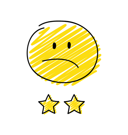 Review - two star rating. Happy yellow coloured stickman. Vector.のイラスト素材