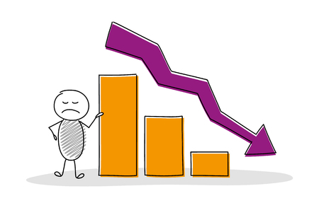 Funny cartoon character holding business graph. Vector.のイラスト素材