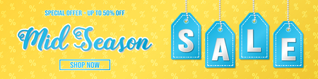 Mid Season Sale - shiny banner with percents. Vector.のイラスト素材