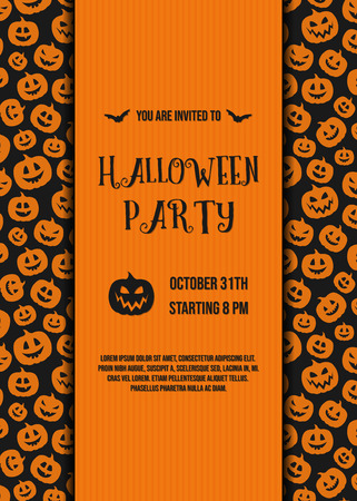 Halloween Party card with silhouettes of pumpkins. Vector.のイラスト素材