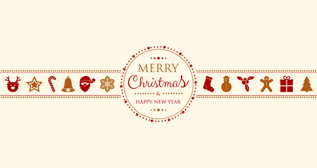 Concept of Christmas card with ornaments and greetings. Vector.のイラスト素材
