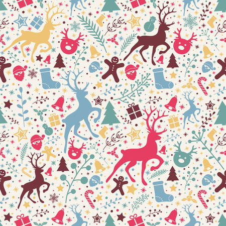 Christmas background with ornaments and floral concept - seamless texture. Vector.のイラスト素材