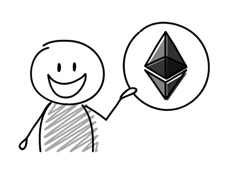 Hand drawn cryptocurrency icon - etherum with stickman. Vector.のイラスト素材