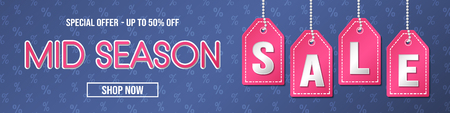Mid Season Sale - panoramic header with percent pattern.のイラスト素材