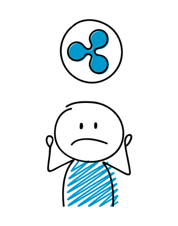 Sad stickman showing crypto currency - ripple icon. Vector.のイラスト素材