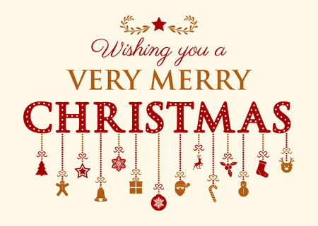 Christmas typography with decorative hanging ornaments.のイラスト素材