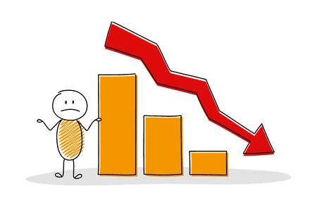 Sad stickman showing business graph. Vector.のイラスト素材