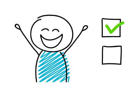 Concept of checkbox with cartoon stickman. Vector.のイラスト素材