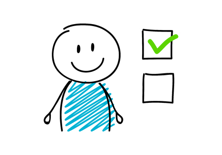 Concept of checkbox with cartoon stickman. Vector.のイラスト素材