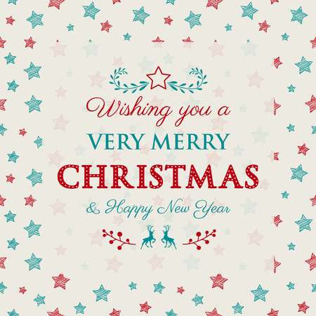 Vintage Christmas card with decorative text and ornaments.のイラスト素材