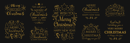 Christmas banners with ornaments and greetings - collection.のイラスト素材
